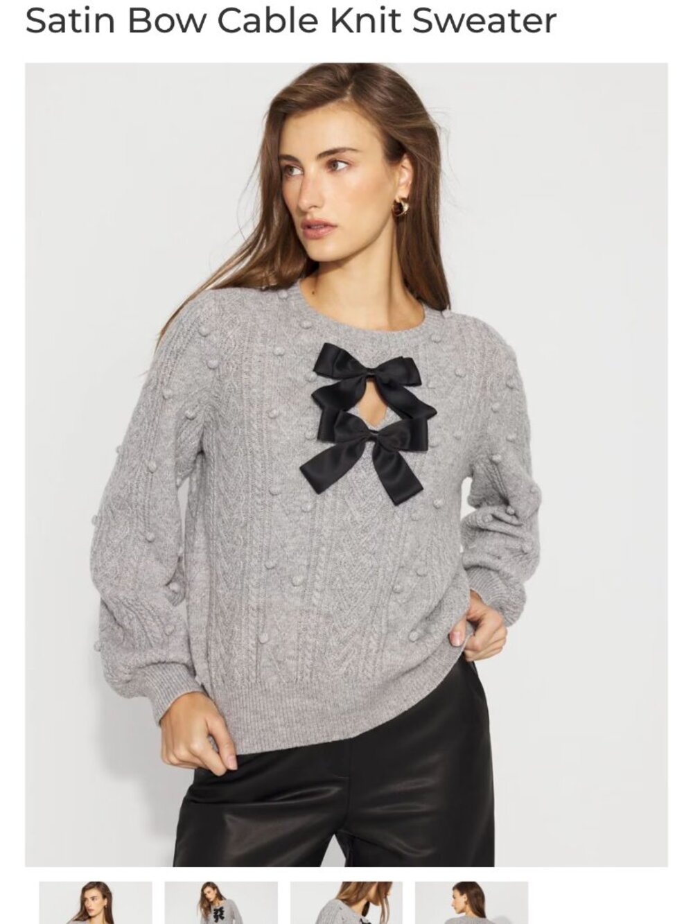 NWT WHITE HOUSE BLACK MARKET satin bow cable sweater s small